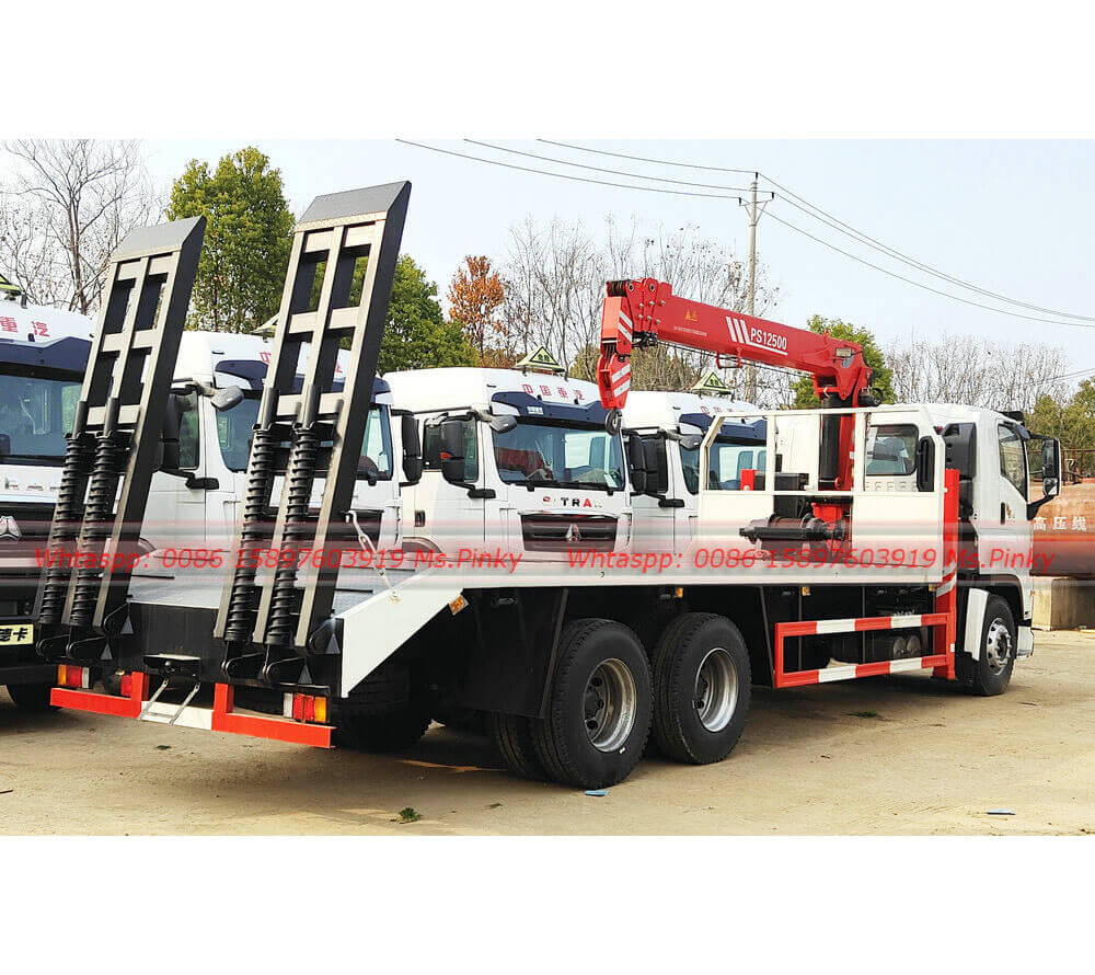 ISUZU GIGA 10Wheels Sel Loading Fatbed Tranport Truck With Rear Ladder and Crane