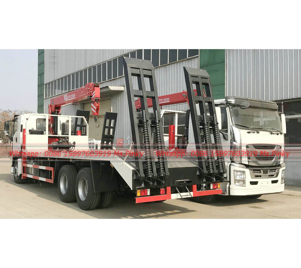 10Wheels ISUZU GIGA Flatbed Transport Truck Mounted Crane For construction machinery Transportation